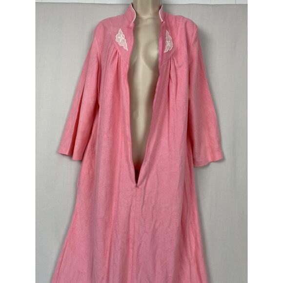 VTG Serenity Zip Robe Womens Large Pink Brushed Acetate Tricot 60s 70s Housecoat - Picture 3 of 13